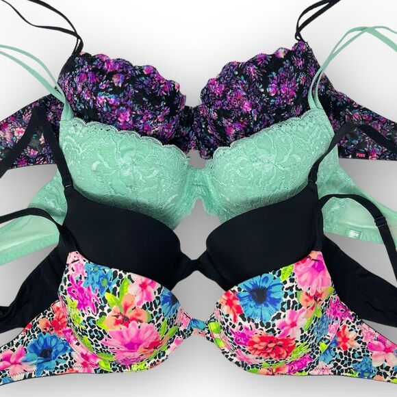 Victoria’s Secret Lot of 4 Bras Push Up Demi Lace Multicolor Women’s Size 32C - Picture 13 of 13